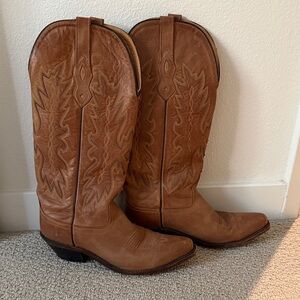 Old West Tan Leather Cowboy Boots